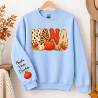 Personalized Nana Fall Sweatshirt, Custom Grandkids Names Shirt, Pumpkin Nana Shirt, Autumn Grandma Pullover, Gift for Grandma, Front Sleeve