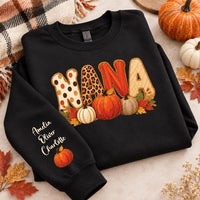 Personalized Nana Fall Sweatshirt, Custom Grandkids Names Shirt, Pumpkin Nana Shirt, Autumn Grandma Pullover, Gift for Grandma, Front Sleeve