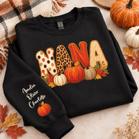 Personalized Nana Fall Sweatshirt, Custom Grandkids Names Shirt, Pumpkin Nana Shirt, Autumn Grandma Pullover, Gift for Grandma, Front Sleeve