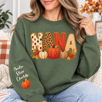 Personalized Nana Fall Sweatshirt, Custom Grandkids Names Shirt, Pumpkin Nana Shirt, Autumn Grandma Pullover, Gift for Grandma, Front Sleeve