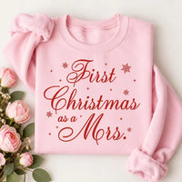 Personalized First Christmas as a Mrs Sweatshirt, Custom Newlywed Christmas Tee, Elegant Script Mrs Holiday Shirt, Gift for New Bride