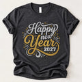 Glitter Happy New Year 2027 Shirt, Custom Gold Sparkle Holiday Tee, New Year 2027 Glitter Sweatshirt, Holiday Party Gift Idea, Party Gift