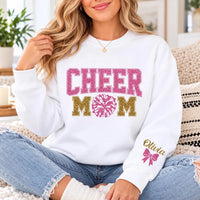 Personalized Cheer Mom Glitter Sweatshirt, Custom Cheerleader Name Crewneck, Glitter Varsity Letter Pullover, Cheer Mom Gift, Gift for Her