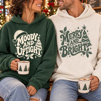 Personalized Merry and Bright Sweatshirt, Custom Moody Christmas Hoodie, Groovy Retro Holiday Top, Couples Matching, Christmas Gift for Her