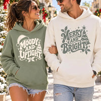 Personalized Merry and Bright Sweatshirt, Custom Moody Christmas Hoodie, Groovy Retro Holiday Top, Couples Matching, Christmas Gift for Her