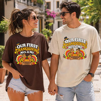 Personalized Our First Thanksgiving Shirt, Custom Mrs and Mr Tee, Cute Turkey Couple Top, Matching Family Outfit, Fall Gift for Her