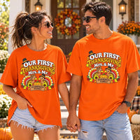 Personalized Our First Thanksgiving Shirt, Custom Mrs and Mr Tee, Cute Turkey Couple Top, Matching Family Outfit, Fall Gift for Her