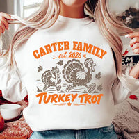 Personalized Turkey Trot Family Sweatshirt, Custom Family Name Tee, Running Turkey Shirt, Two Designs to Choose, Thanksgiving Gift