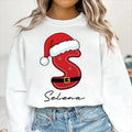 Personalized Santa Initial Sweatshirt, Custom Name Christmas Tee, Santa Suit Letter Sweatshirt, Matching Family Holiday Top, Christmas Gift
