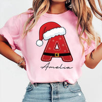 Personalized Santa Initial Sweatshirt, Custom Name Christmas Tee, Santa Suit Letter Sweatshirt, Matching Family Holiday Top, Christmas Gift