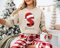 Personalized Santa Initial Sweatshirt, Custom Name Christmas Tee, Santa Suit Letter Sweatshirt, Matching Family Holiday Top, Christmas Gift