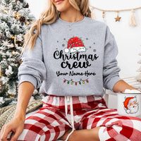 Personalized Christmas Crew Sweatshirt, Custom Name Santa Hat Shirt, Family Matching Tee, Christmas Family Gift, Holiday Party Gift