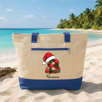 Personalized Initial Tote Bag with Zipper, Custom Name Canvas Tote Bag, Christmas Day Bag, Holiday Canvas Tote, Christmas Gift for Her
