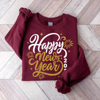Happy New Year 2027 Sweatshirt, Gold Script Calligraphy New Years Eve Matching Tee, NYE Party Shirt, Holiday Crew Top, Women Gift Hoodie