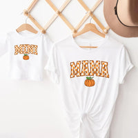 Mama And Mini Matching Shirts, Pumpkin Gingham Fall Family Outfit, Mommy And Me Thanksgiving Tees, Mama Shirt With Mini Bodysuit Gift