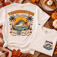 Personalized Thanksgiving Cruise Shirt, Custom Name Matching Family Tee, Cruise Ship Vacation Top, Thankful Gift, Front And Back Print