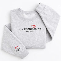 Custom Mama Embroidered Sweatshirt, Grandma Est Year Hoodie, Name on Sleeve Heart Shirt, Personalized Mom Crewneck, Mothers Day Gift
