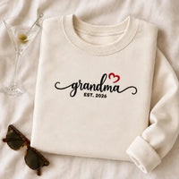 Custom Mama Embroidered Sweatshirt, Grandma Est Year Hoodie, Name on Sleeve Heart Shirt, Personalized Mom Crewneck, Mothers Day Gift