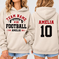 Personalized Football Hoodie, Custom Team Name and Number Sweatshirt, Game Day, Gift for Football Moms, Friday Night Lights Gift, Front Back