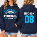 Personalized Football Hoodie, Custom Team Name and Number Sweatshirt, Game Day, Gift for Football Moms, Friday Night Lights Gift, Front Back