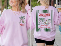 Personalized Tropical Christmas Shirt, Custom Family Name Beach Sweatshirt, Family Vacation Outfit, Holiday Gift, Front Back Print
