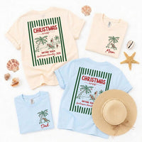 Personalized Tropical Christmas Shirt, Custom Family Name Beach Sweatshirt, Family Vacation Outfit, Holiday Gift, Front Back Print