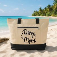 Personalized Dog Mom Tote Bag with Zipper, Custom Paw Print Canvas Tote, Pet Lover Canvas Bag, Gift for Dog Moms, Birthday Gift for Her