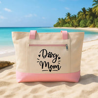 Personalized Dog Mom Tote Bag with Zipper, Custom Paw Print Canvas Tote, Pet Lover Canvas Bag, Gift for Dog Moms, Birthday Gift for Her