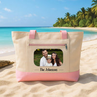 Personalized Family Photo Tote Bag with Zipper, Custom Picture Canvas Tote, Mom Essentials Keepsake Bag, Gift for Mom, Mothers Day Gift