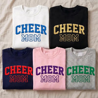 Personalized Puff Print Cheer Mom Sweatshirt, Custom 3D Puff Shirt with Sleeve Name, Squad Spirit Wear Hoodie Top, Sideline Cheer Mom Gift