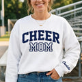 Personalized Puff Print Cheer Mom Sweatshirt, Custom 3D Puff Shirt with Sleeve Name, Squad Spirit Wear Hoodie Top, Sideline Cheer Mom Gift