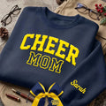 Personalized Puff Print Cheer Mom Sweatshirt, Custom 3D Puff Shirt with Sleeve Name, Squad Spirit Wear Hoodie Top, Sideline Cheer Mom Gift