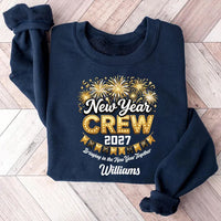 Personalized New Year Crew 2027 Shirt, Custom Name NYE Tee, Gold Fireworks Marquee Shirt, Matching Family NYE Outfit, Holiday Party Gift