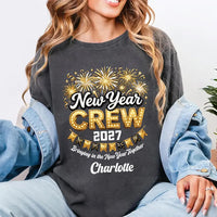 Personalized New Year Crew 2027 Shirt, Custom Name NYE Tee, Gold Fireworks Marquee Shirt, Matching Family NYE Outfit, Holiday Party Gift