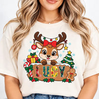 Personalized Christmas Reindeer Sweatshirt, Custom Girl Reindeer Name Tee, Cute Holiday Animal Crewneck, Family Christmas Gift, Gift for Her