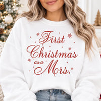 Personalized First Christmas as a Mrs Sweatshirt, Custom Newlywed Christmas Tee, Elegant Script Mrs Holiday Shirt, Gift for New Bride