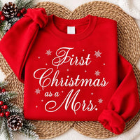 Personalized First Christmas as a Mrs Sweatshirt, Custom Newlywed Christmas Tee, Elegant Script Mrs Holiday Shirt, Gift for New Bride
