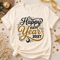 Glitter Happy New Year 2027 Shirt, Custom Gold Sparkle Holiday Tee, New Year 2027 Glitter Sweatshirt, Holiday Party Gift Idea, Party Gift