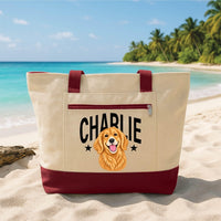 Custom Dog Tote Bag with Zipper, Personalized Pet Name Canvas Tote, Dog Mom Keepsake, Pet Lover Canvas Bag, Christmas Gift for Her