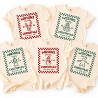 Personalized Christmas Family Shirt, Custom Checkered Holiday Tee, Last Name Xmas Crewneck Sweatshirt, Matching Holiday Gift for Family