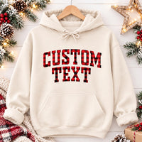 Personalized Vinyl Buffalo Plaid Hoodie, Custom Old English Text Hoodie, Real Vinyl Plaid Pullover, Christmas Party Shirt, Gift for Her