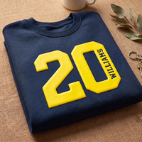 Personalized Puff Print Name Sweatshirt, Custom Varsity Number Jersey Shirt, 3D Raised Puff Hoodie, Name Crewneck, Birthday Gift for Her