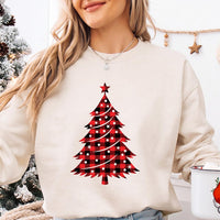 Buffalo Plaid Christmas Tree Sweatshirt, Red Plaid Xmas Holiday Top, Festive Holiday Tree Print, Christmas Party Pajama Tee, Gift for Her