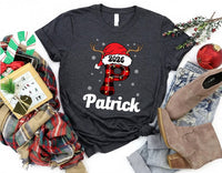 Personalized Family Christmas Name Sweatshirt, Custom Plaid Letter Tee, Santa Hat Reindeer Family, Matching Holiday Outfit, Christmas Gift