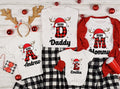 Personalized Family Christmas Name Shirt, Custom Plaid Letter Tee, Santa Hat Reindeer Family Top, Matching Holiday Outfit, Christmas Gift