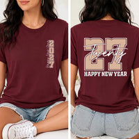 Happy New Year 2027 Front Back Tee, Gold Varsity NYE Shirt, Twenty Seven Celebration Top, Matching Group Party Outfit, New Years Eve Gift