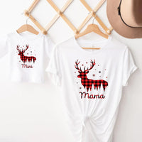 Personalized Reindeer Family Christmas Shirt, Custom Buffalo Plaid Deer Tee, Matching Family Name Outfit, Christmas Gift for Loved Ones