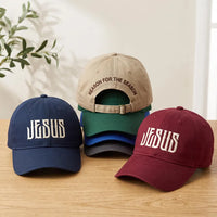 Personalized Jesus Embroidered Hat, Custom Faith Text Dad Cap, Reason for the Season Back, Adjustable Cotton Cap, Christian Gift for Her