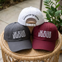 Personalized Jesus Embroidered Hat, Custom Faith Text Dad Cap, Reason for the Season Back, Adjustable Cotton Cap, Christian Gift for Her