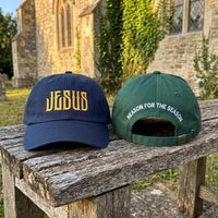 Personalized Jesus Embroidered Hat, Custom Faith Text Dad Cap, Reason for the Season Back, Adjustable Cotton Cap, Christian Gift for Her